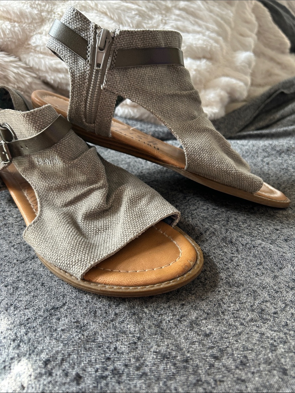 Blowfish Taupe Canvas Cutout Zip Sandals